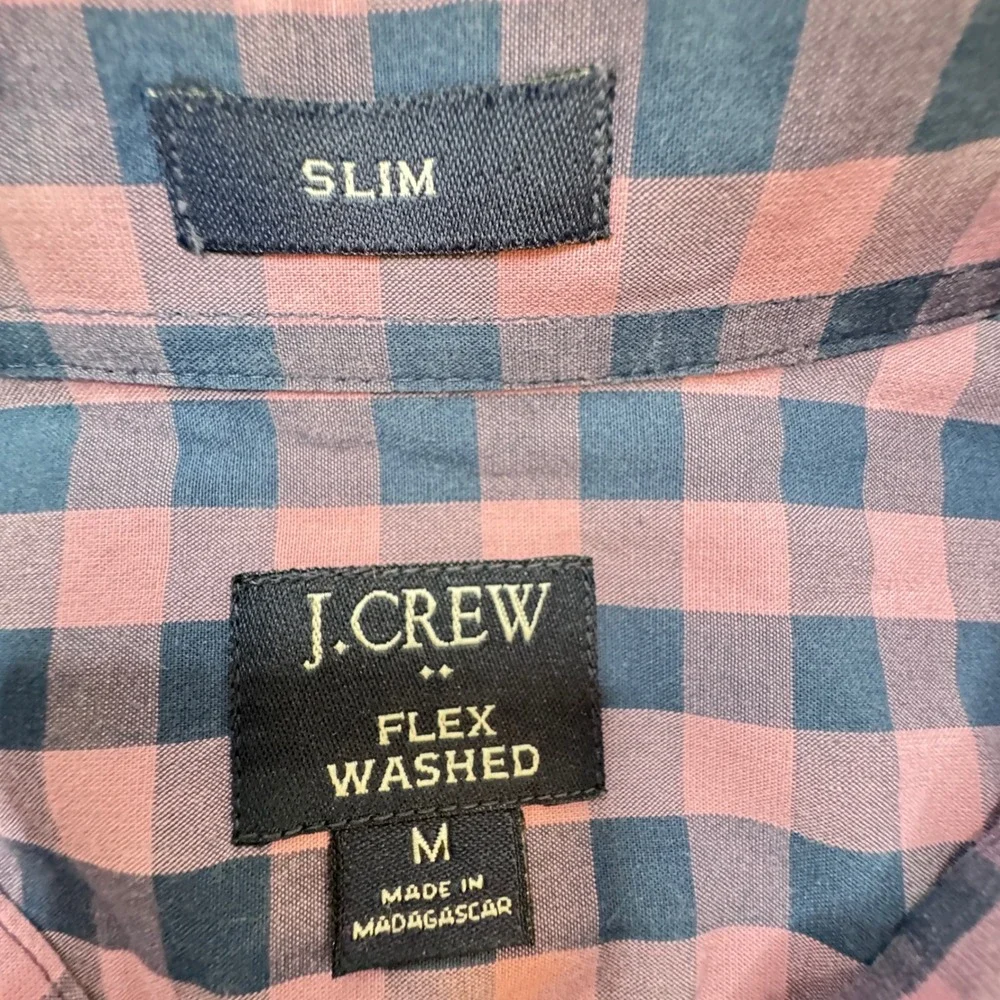 J.Crew Flex Washed Slim Fit Gingham Button Down Shirt Mens Medium Pink Navy
